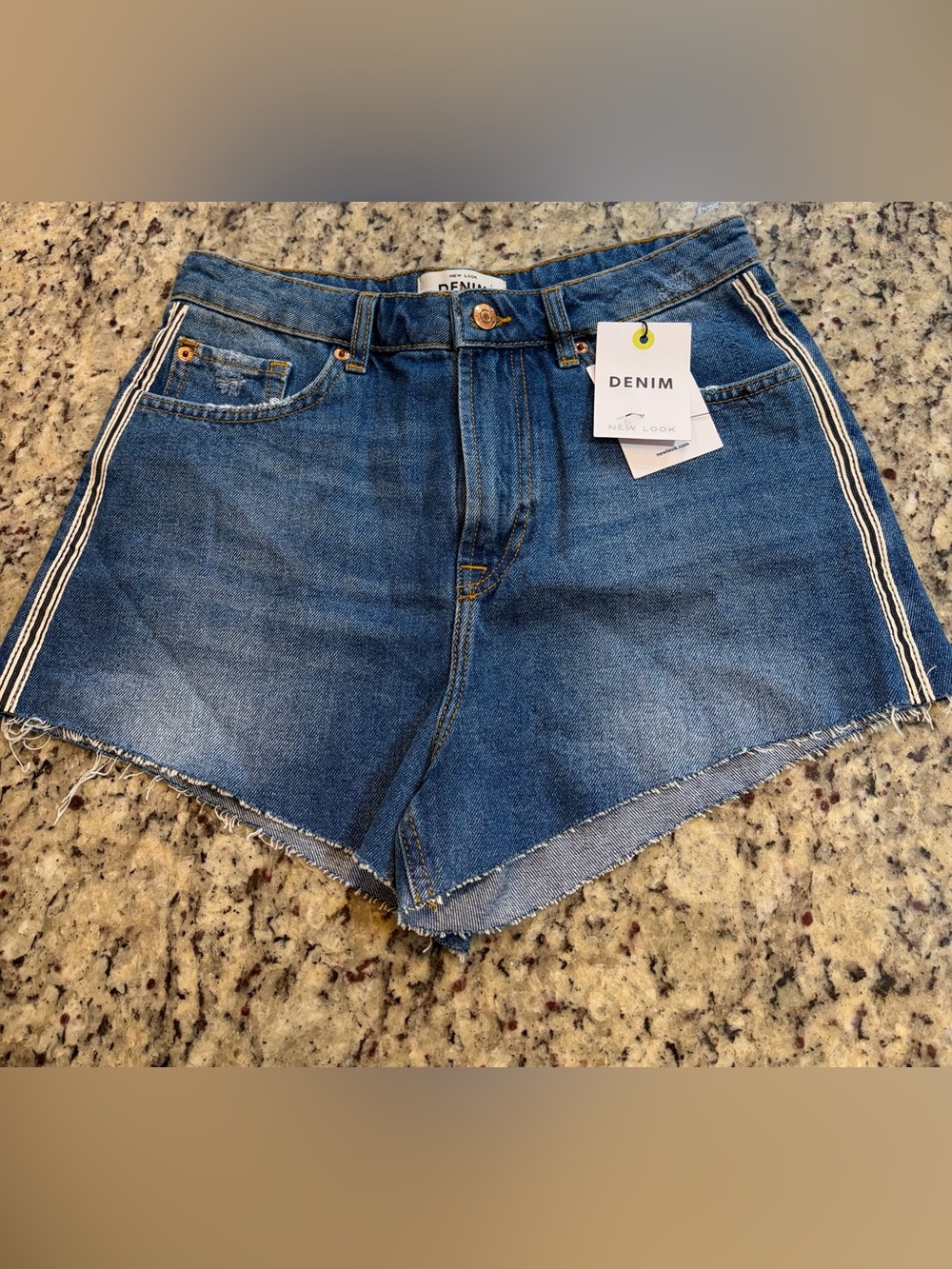 New Look Blue Denim Cut Off Shorts with Stripes on Side